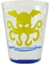 Blue shot glass with yellow Cthulhu (9014C)