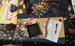 An Overhead Shot of Playmats and Dice on a Table