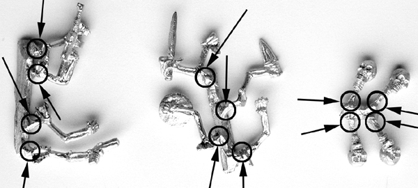 Skull, Blades, and Guns sprues: Labeled with cut-off points