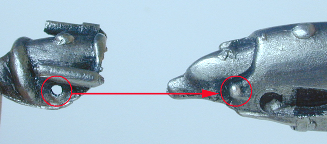 The Mask
socket and pin on the left side of the fin's head